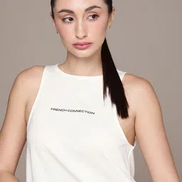 French Connection Typography Printed Pure Cotton Sleeveless T-shirt-image-47