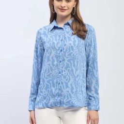 MADAME Blue Printed Shirt-image-66