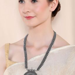 Rubans Silver-Toned Oxidised Necklace-image-6