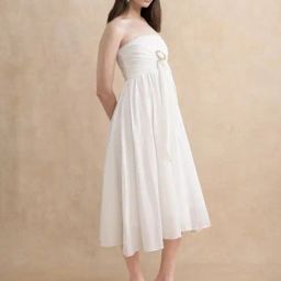 RAREISM Off White Cotton Solid Sleeveless Dress-picture-24