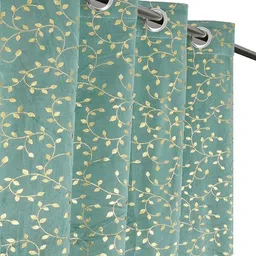 Aura Blue 2 Pieces Floral Printed Velvet Room Darkening Long Door Curtains-picture-38