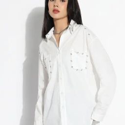 showoffff Showoff White Cotton Relaxed Fit Embellished Shirt-picture-7