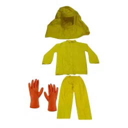 Safety India Chemical Protection Suit Yellow PVC with Shirt, Pant & Hood Standard Size-image-70