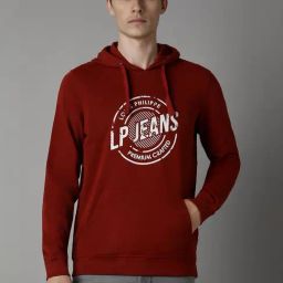 Louis Philippe Maroon Cotton Regular Fit Printed Hooded Sweatshirt-picture-18