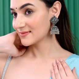 VOJ Black-Toned AD Studded Dome Shaped Jhumkas Earrings for Women-image-64