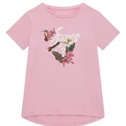 Guess Kids Pink Floral Logo Regular Fit T-Shirt-image-46