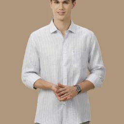 Linen Club Blue Linen Contemporary Fit Striped Shirt-image-51