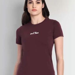 Dcyphr Wine Cotton Regular Fit Printed Top-picture-14