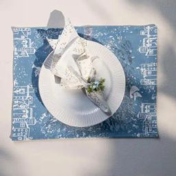 Kadamba Cotton Duck Soft Blue Print & Pattern Table Mats -Set Of 4-0