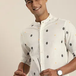 Taavi Men White & Black Handloom Woven Legacy Casual Shirt-image-96