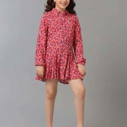 Under Fourteen Only Kids Coral Printed Full Sleeves Dress-picture-12