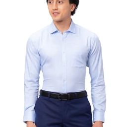 Park Avenue Blue Cotton Slim Fit Texture Shirt-picture-24