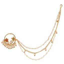 Saraf Rs Jewellery Gold Plated  Red& White Pearl Beaded Floral Nose Ring-22