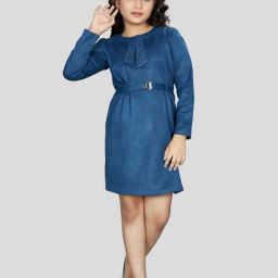 Peppermint Girls Teal Solid Full Sleeves Dress-picture-25