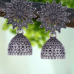 DIVASTRI Set of 5 Silver-Plated Oxidized Dome Shaped Jhumkas-2