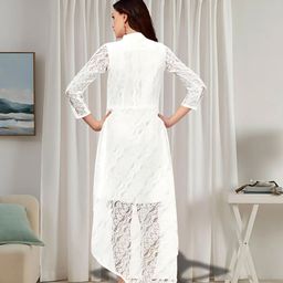 ZELZIS Women White Coding Net With Inner High Low Dresses image 3