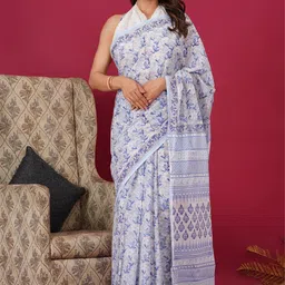 Shivanya Handicrafts Floral Pure Cotton Block Print Saree-image-42