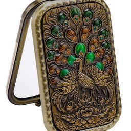 FS COOL Antique Mirror, Magnification & Clear Reflection, Travel Purse Mirror with Luxury Vintage PeocackDesign, Double-Sided Folding (Random Pattern, Set of 1, Rectangular, Framed,Wall Mount) image 1