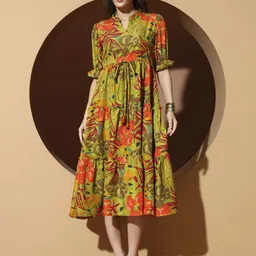 OTABU Women Floral Printed Bell Sleeve Applique Fit-Flare Midi Dress-picture-30