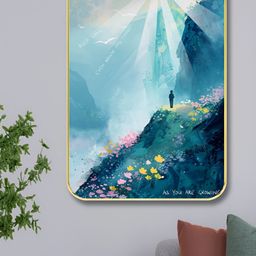 SAF Blue & Teal Green Sun & Mountain Printed Wooden Wall Art-image-87