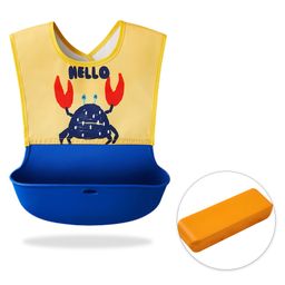 Bembika Baby Feeding Essential Baby Feeding Bib Silicone Tableware Crab Print- Yellow-picture-15