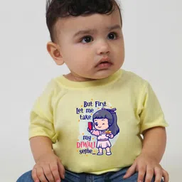 KNITROOT Diwali Theme Half Sleeves Typography & Girl  Printed Tee - Yellow-picture-13
