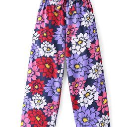 Pine Kids Terry Cotton Knit Full Length Lounge Pants with Floral Print- Acai-image-4