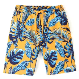 Pine Kids Terry Knit Above Knee Length  Shorts with Leaf Print - Yellow-picture-38