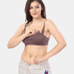 Fabme Cotton Sleeveless Solid Padded Maternity Nursing Bra - Purple-picture-26