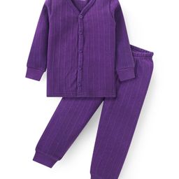 Babyhug Full Sleeves Front Open  Thermal Vest & Pant Set Solid Colour - Purple-image-85