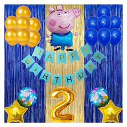 Bubble Trouble Peppa Pig Theme Second 2nd Birthday Decoration Items For Girls Party Decoration Kit Balloon Combo Pack Of 40 Pcs Blue Gold-image-39