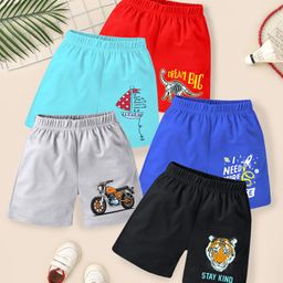 KUCHIPOO Pack Of 5 Bike & Tiger Printed Shorts - Multi Colour-picture-23