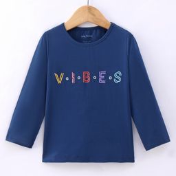 Lazy Bones Sinker Knit Full Sleeves T-Shirt with Text Print - Navy Blue-image-73