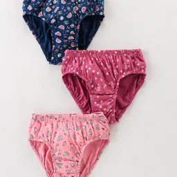 Revvo Junior Cotton Knit Floral Printed  Panties Pack of 3 - Pink & Blue-picture-2