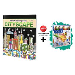 Cityscape - Adult Colouring Book with 12 Colour Pencils + 1 Sharpner : Coloring kit for adults, Art Coloring Book for Adults, Relaxation Coloring Book, Colouring book for peace and relaxation-image-87