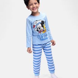 Babyhug Disney Single Jersey Knit Full Sleeves Night Suit With Mickey Mouse Graphics - Light Blue-image-26