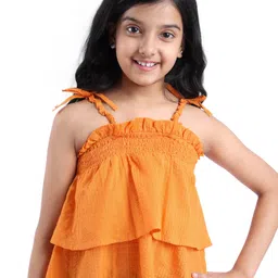 Pine Kids Cotton Woven Singlet Textured Top with Smock Detailing - Orange-picture-47
