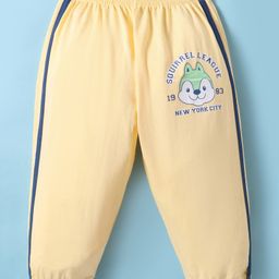 Tango Single Jersey Knit Full Length Track Pants with Squirrel League Text Print - Golden-image-53