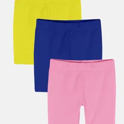 Kiddopanti Pack Of 3 Solid Cycling Shorts - Yellow Royal Blue & Baby Pink-picture-2