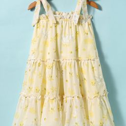 Mark & Mia Woven Sleeveless Tired Frock with Floral Print & Embroidery - Yellow-image-47