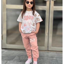 J&JP Cotton Half Sleeves Floral Printed Tee & Joggers Set - Coral-image-64