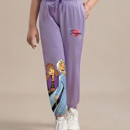 Kidsville Disney Frozen Featuring Elsa & Anna Character Printed Joggers - Purple-image-23
