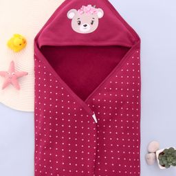 Babyhug Terry Knit Hooded Towel With Animal & Polka Dot Print L 76.2 x B 76.2 cm - Red-image-71