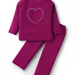 Babyhug Sweater Knit Full Sleeves Winter Wear Top & Palazzo Set With Heart Embroidery - Fuchsia-image-53
