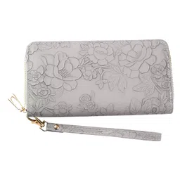 SYGA Women's PVC Material , Zip-Around Wallet with Flower Pattern, Card and Coin Holder(Grey)-picture-13