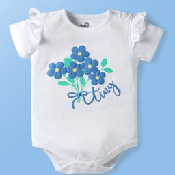 Doodle Poodle 100% Cotton Knit Frill Half Sleeves Onesie With Rainbow & Floral Print - White-picture-36