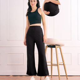 Bella Mama Cotton Lycra Knit Full Length Solid Coloured Flared Maternity Pant - Black-picture-47