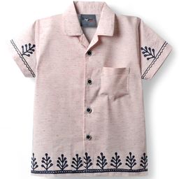 Dapper Dudes Half Sleeves Leaves Embroidered Shirt - Pink-picture-29