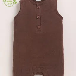 Cot & Candy Organic Cotton Muslin Knit Sleeveless Solid Romper - Cocoa Whisper-picture-34