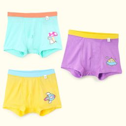 SuperBottoms Bamboo Knit Pack Of 3 Baby Bunny Designed Boxers With Funky Tattoo - Green Purple & Yellow-image-34